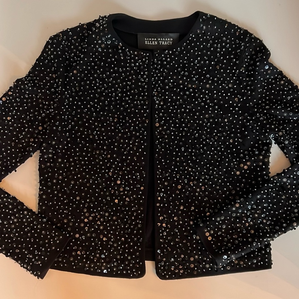 Ellen Tracy black wool cardigan with sequins, size 4
